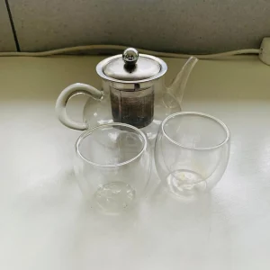 Glass Teapot and 2 Small Cups