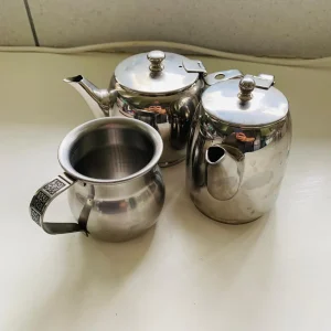 2 Steel Teapots and 1 Milk Jug