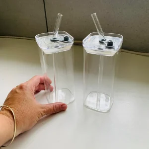 Glass Iced Coffee Mugs with Glass Straws (Set of 2)